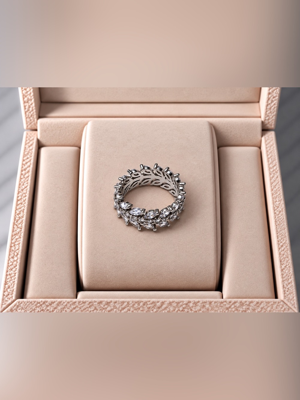Sterling Silver CZ Floral Eternity Band - Silver